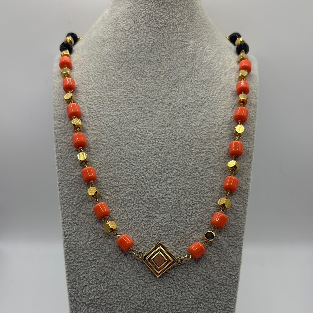 Nordstrom Gold and Orange Beaded Necklace 25”